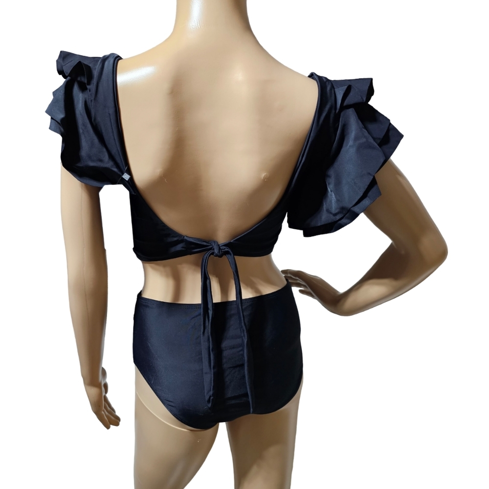 NWT Women's Sporlike Black Ruffle Bikini Set - Picture 2 of 5